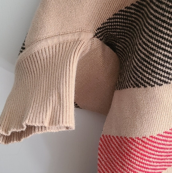 TRÏBE Barclay Camel Check Plaid Print Shrug Shawl Sweater With Sleeves NWT - Picture 6 of 8